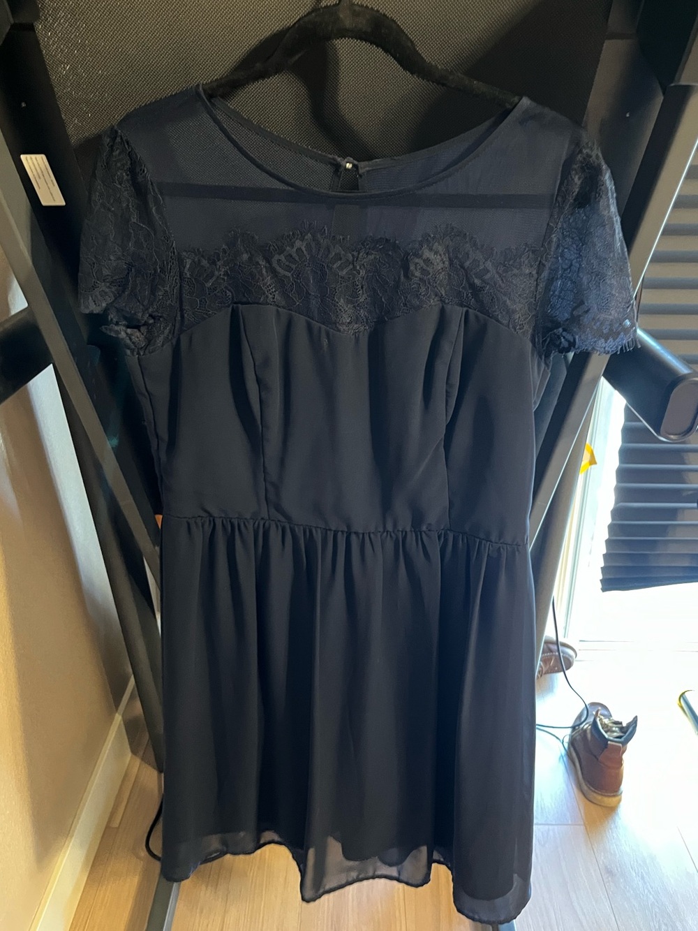 Teeze Me Navy Lace Yoke Mini Dress
